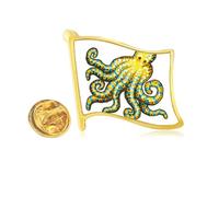 Octopus Marine Life Cartoon Pattern Golden Metal Flag Lapel Pin Badge