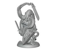 Octopus Master Swordsman DnD TTRPG miniature 45mm for 32 mm scale RPG Hero Character Sea Monster Dungeon Boss Warrior, 3D Printed in 14K in ABS-like Resin