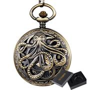 Octopus Mechanical Pocket Watch Steampunk Hand-Wind Flip Clock Watch with Chain for Men Women Collection
