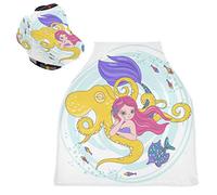 Octopus Mermaid Cartoon Stretchy Baby Car Seat Cover,Canopy Nursing Covers,Soft Breathable Windproof Scarf Changepad for Winter Infant Breastfeeding Boys