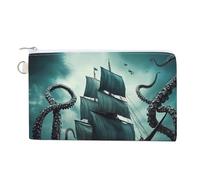Octopus Monster Piratees Ship Coin Purse Cute Change Pouch Wallet Clutch Bag with Zip
