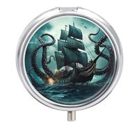 Octopus Monster Piratees Ship Pill Box 3 Compartment Small Portable Medicine Case Pill Organizer for Pocket Purse