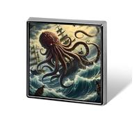 Octopus Monster Storm Waves And Sailors Ship Custom Lapel Pins Square Brooch Tie Suit Dress Accessories for Men Women Wedding Birthday
