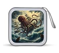 Octopus Monster Storm Waves and Sailors Ship Funny CD Case 40 Capacity DVD Holder Portable Storage Disc Binder Wallet for Car Home Travel