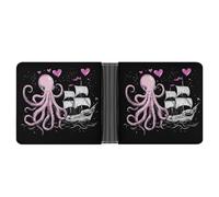 Octopus Monster with Ship Tentacles of Cthulhu Printed Bifold Wallet with Hidden Compartments Pocket Money and Credit Card Holder for Men Women