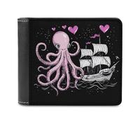 Octopus Monster with Ship Tentacles of Cthulhu Printed Bifold Wallet with Hidden Compartments Pocket Money and Credit Card Holder for Men Women