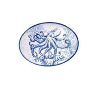 Octopus Nautical Oval Serving Platter Oceanic 18 x 13.5 Melamine Blue White
