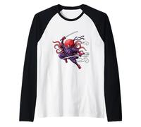 Octopus Ninja Kawaii Japanese Warrior Humor Anime Aesthetics Raglan Baseball Tee