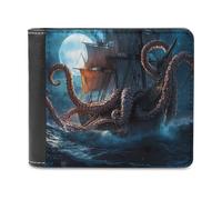 Octopus Ocean Scenery Nautical Ship Tentacle Moon Printed Bifold Wallet with Hidden Compartments Pocket Money and Credit Card Holder for Men Women
