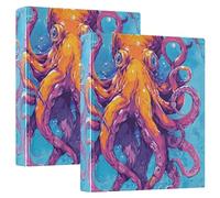 Octopus Orange Blue 3 Ring Binders 1.5 Inch Clear View Three Ring Binders Versatile Binder Fits 200 Sheets 2 Pack