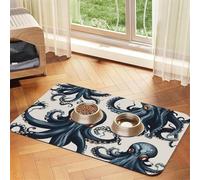 Octopus Pattern Pet Feeding Mat 30x45cm, Absorbent Dog Mat for Food and Water Bowl, PU Leather Cat Food Mat Waterproof Dog Bowl Mats Quick Dry Pet Placemats-No Stains