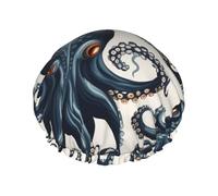 Octopus pattern Shower Cap Reusable Waterproof Shower Bonnet for Women Men Elastic Band Bath Hair Hat Double Layered Washable Bath Cap for All Hairstyles, Travel-Friendly
