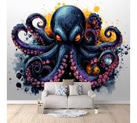 Octopus Photo Wallpaper Purple Fantasy Octopus Wallpaper Mural 3D Art Print, Non-Woven Wall Paper, Decoration Poster Picture Mural 500 × 280 cm / 196.8" × 110" for Living Room Bedroom