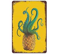 Octopus Pineapple Decor Retro Retro Vintage Metal Plaque Sign Sea Animal Art Ocean Wall Decoration For Home Office Bar Pub Club Beach Man Cave Garage 14x20cm