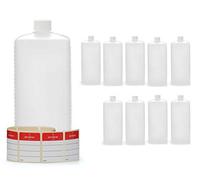 Octopus Plastic Bottles 10 x 1000 ml, HDPE with White Screw Cap, Square - 10 Labels Included