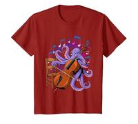 Octopus Playing Cello Cellist Cello Player T-Shirt, Youth, Cranberry Red, 2T