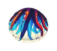 Octopus purple Printed Reusable Bathing Cap, Dual Layer Hair Cover For Long Thick Hair, 10.6in Headgear