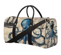 Octopus Retro Ship Map Foldable Travel Duffle Bag Waterproof Sports Gym Bag with Shoulder Straps