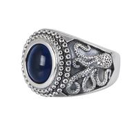 Octopus Ring for Men 925 Sterling Silver Sea Monster Kraken Squid Ring with Blue Stone Open Adjustable