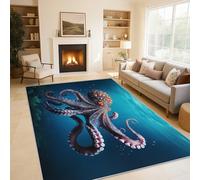Octopus Rugs Living Room Marine Life Underwater World Area Rugs for Bedroom 240 x 300, Printed Anti Slip Washable Short Pile Carpet for Kitchen Home Decor C-N2