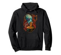 Octopus Sea Monster Slurps Ramen, Retro Manga Style Pullover Hoodie