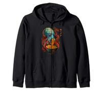 Octopus Sea Monster Slurps Ramen, Retro Manga Style Zip Hoodie
