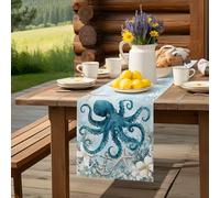 Octopus Sea Starfish Anchor Table Runner 36 Inches Long,Table Runners Kitchen Dining Tables Decoration for Home Party Decor, Monster Marine Life Blue Gradient Tables Runner Wedding Dresser Scarf