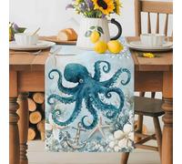 Octopus Sea Starfish Anchor Table Runner 70 Inches Long,Table Runners Kitchen Dining Tables Decoration for Home Party Decor, Monster Marine Life Blue Gradient Tables Runner Wedding Dresser Scarf