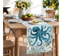 Octopus Sea Starfish Anchor Table Runner 90 Inches Long,Table Runners Kitchen Dining Tables Decoration for Home Party Decor, Monster Marine Life Blue Gradient Tables Runner Wedding Dresser Scarf