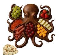 Octopus-Shaped Dinner Plate - Handcrafted Acacia Wood Charcuterie Board, Seafood Serving Platter | Ideal for Entertainers, Kitchen Use, Farmhouse Table Settings, Outdoor Picnics, Cheese,