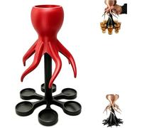 Octopus Shot Dispenser, 3D Printed Octopus 6 & 8-Shot Dispenser, Fun Alcohol Shots Dispensers for Drink Cocktail Juice, Unique Fun Bar Accessories, Parties and Drink Tools (Red, 6-Shot)