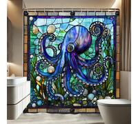Octopus Shower Curtain, Blue and Violet Ocean Creatures Shower Curtain for Bathroom Decor, Modern Coastal Design Waterproof Fabric Shower Curtain Set with Hooks 72x78 Inch