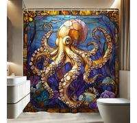 Octopus Shower Curtain, Colorful Stained Glass Ocean Design for Bathroom Decor, Summer Coastal Modern Artistic Waterproof Fabric Shower Curtain Set with Hooks 72x78 Inch