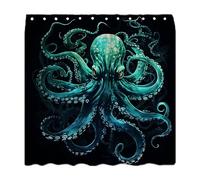 Octopus Shower Curtain Green Octopus Tentacles Ocean Vintage Sea Wildlife Kraken Coastal Nautical Fabric Bathroom Sets with Hooks