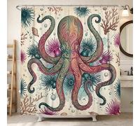 Octopus Shower Curtain, Marine Artistic Coral Anemone Summer Teal Waterproof Fabric Design Print Bath Curtains for Bathroom Bathtub Apartment Decor 62x72 Inch