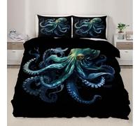 Octopus Single Bedding Sets Blue Squid Quilt Cover 3 Piece Marine Animals Duvet Cover Set and Pillowcases for Single Bed for Kids Girls Boys - Soft