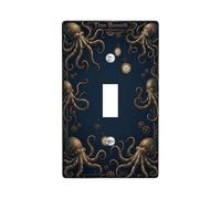 Octopus Single Light Switch Cover Plate, Steampunk Vintage Clock Gear Fall Navy Plastic Standard Size Toggle Light Switch Cover for Home Living Room Bedroom Bathroom Decor (Single)