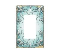 Octopus Single Rocker Light Switch Cover, Nautical Fanciful Star Bubble Summer Turquoise Plastic Standard Size Decorative Wall Plates for New Apartment Home Bedroom Office Decor