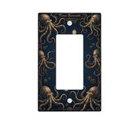 Octopus Single Rocker Light Switch Cover, Steampunk Vintage Clock Gear Fall Navy Plastic Standard Size Switch Plate Decorative for Living Room Bedroom Home Office Decor