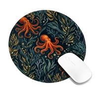 Octopus Small Mouse Pad, Marine Nature Coral Seaweed Summer Orange Round Rubber Washable Mini Travel Desk Mousepad Desk Decor for Office Home Dorm Laptop Round 8x8 Inch