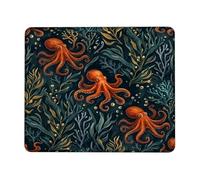 Octopus Small Mouse Pad, Marine Nature Coral Seaweed Summer Orange Square Rubber Non Slip Portable Mini Desk Mousepad Decor for Home Office Work Gaming Desk Square 8x10 Inch