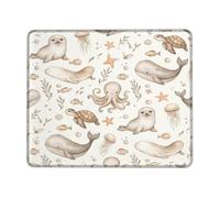 Octopus Small Mouse Pad, Marine Playful Seal Whale Summer Beige Square Rubber Smooth Portable Travel Mousepad Decor for Home Office Work Gaming Desk Square 8x10 Inch
