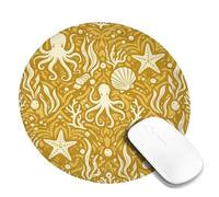 Octopus Small Mouse Pad, Marine Playful Starfish Shell Summer Mustard Round Rubber Non Slip Portable Mini Desk Mousepad Desk Accessories for Gaming Computer Laptop Round 8x8 Inch