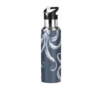 Octopus Squid Sea Horse Water Bottle Drink Flask with Straw Lid Insulated Stainless Steel Thermos Bottle for Boys Girls Gym Sports Leakproof 600 ml