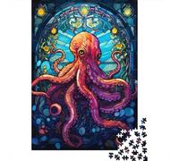 Octopus Stained Glass 1000-Piece Puzzle for Adults, 38x26cm/1000pcs; for A Quiet Evening Project at Home; White Pieces for Organised Sorting