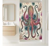 Octopus Stall Shower Curtain, Marine Artistic Coral Anemone Summer Teal Washable with Hooks Decorative Bathroom Curtain Decor for Bathroom Guest Room 36x72 Inch
