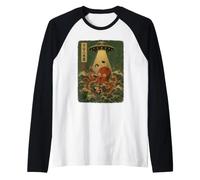 Octopus Sushi UFO Abduction Japanese Retro Art Raglan Baseball Tee