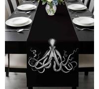 Octopus Table Runner 13x36 Inches Long Black and White Beach Summer Cotton Linen Table Runner Burlap Style for Dinner Table Party Decor Tabletop Decorations