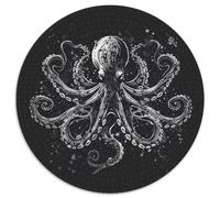 Octopus Tattoo Design Jigsaw 1000 Piece Round Puzzle Black White Sketch Style Jigsaw Puzzle Impossible Puzzle for Adults Challenging Game 1000pcs (67.5x67.5cm)