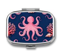 Octopus Tentacle Pill Box Travel Pill Organizer 2-Compartment with Mirror Design Portable Square Medicine Case for Vitamins, Jewelry & Essentials Durable Pocket Pillcase for Purse, Camping